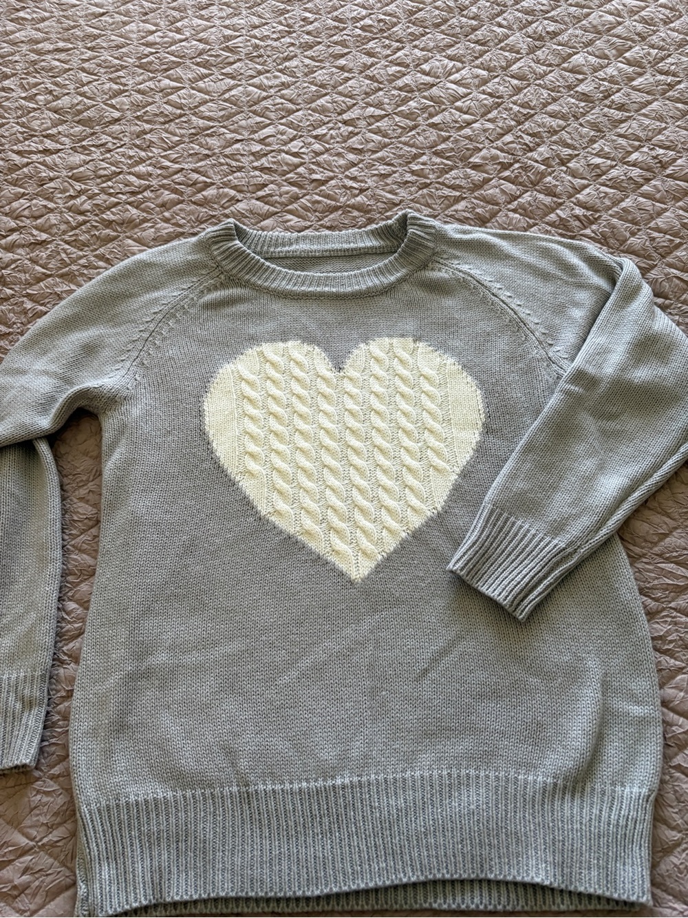 Women's Gray Crewneck Sweater with Cream Heart Detail